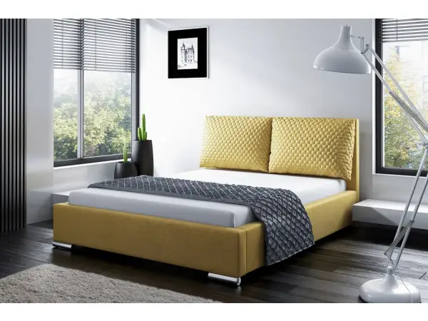 PRATO T2 łóżko tapicerowane 140x200 ze stelażem i pojemnikiem, ozdobne poduchy